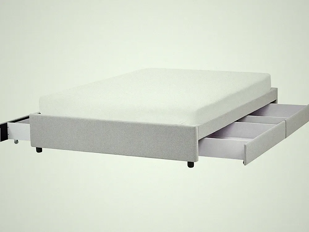 Bett ohne Kopfteil mit Stauraum Schubladen Stoff hell grau 140 x 200 cm Prades