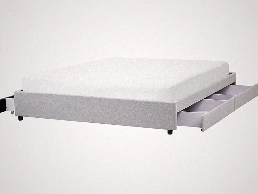 Bett ohne Kopfteil mit Stauraum Schubladen Stoff hell grau 180 x 200 cm Prades