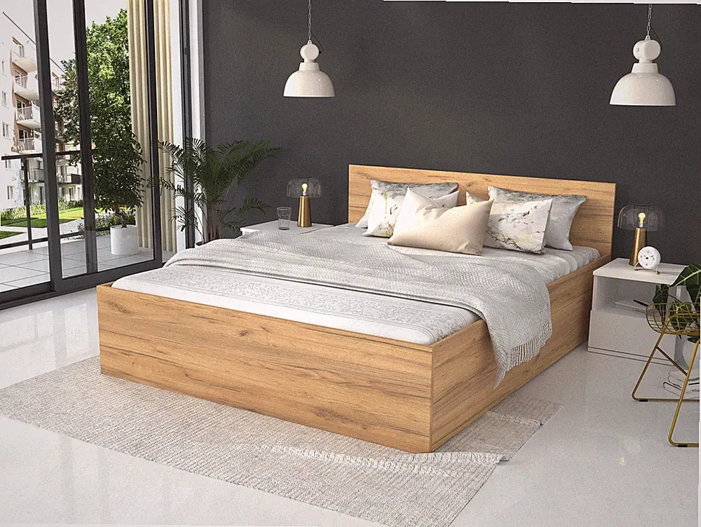 Bett Panama 120x200 cm mit Matratze Lattenrost Eiche Bettkasten
