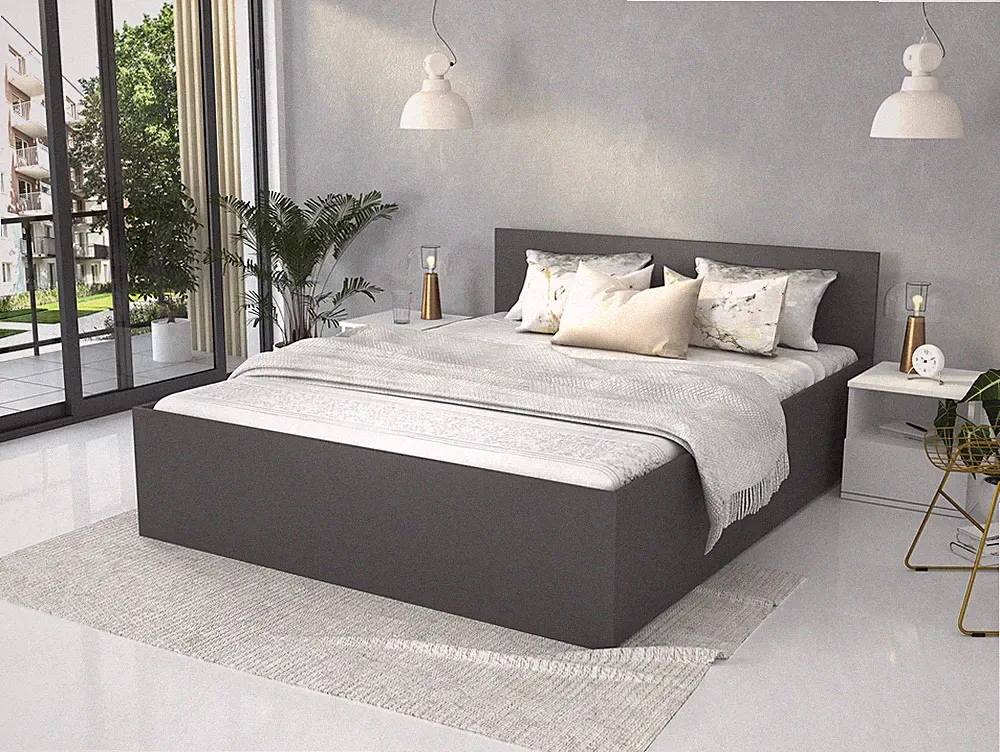 Bett Panama 120x200 cm mit Matratze Lattenrost grau Bettkasten