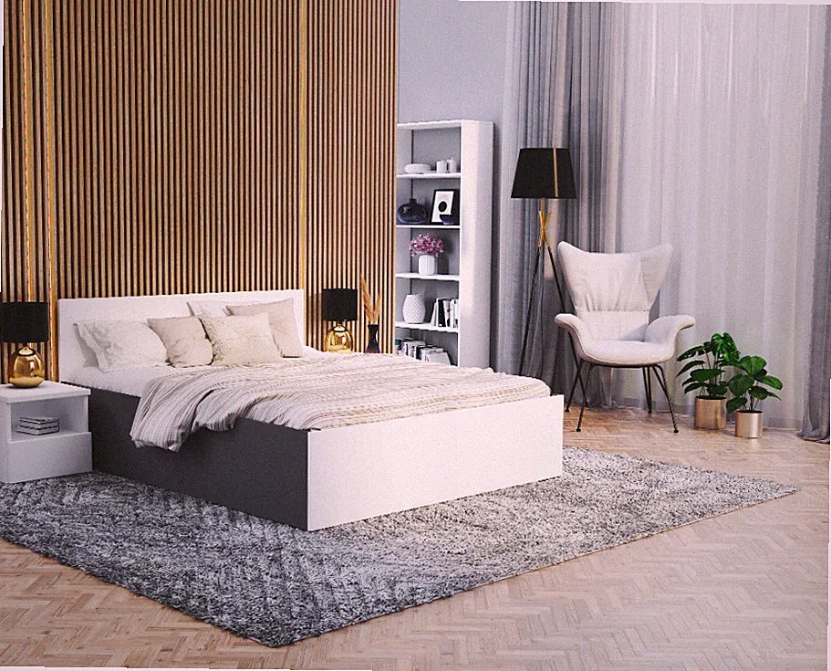 Bett Panama 120x200 cm mit Matratze Lattenrost grau weiß Bettkasten