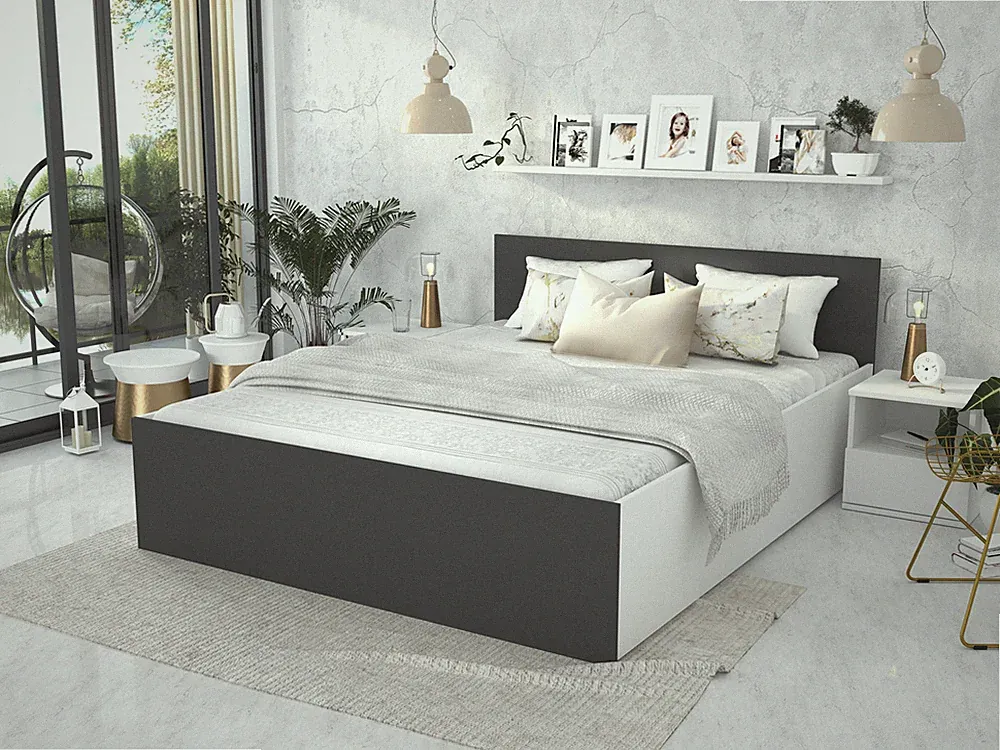 Bett Panama 120x200 cm mit Matratze Lattenrost weiß grau Bettkasten