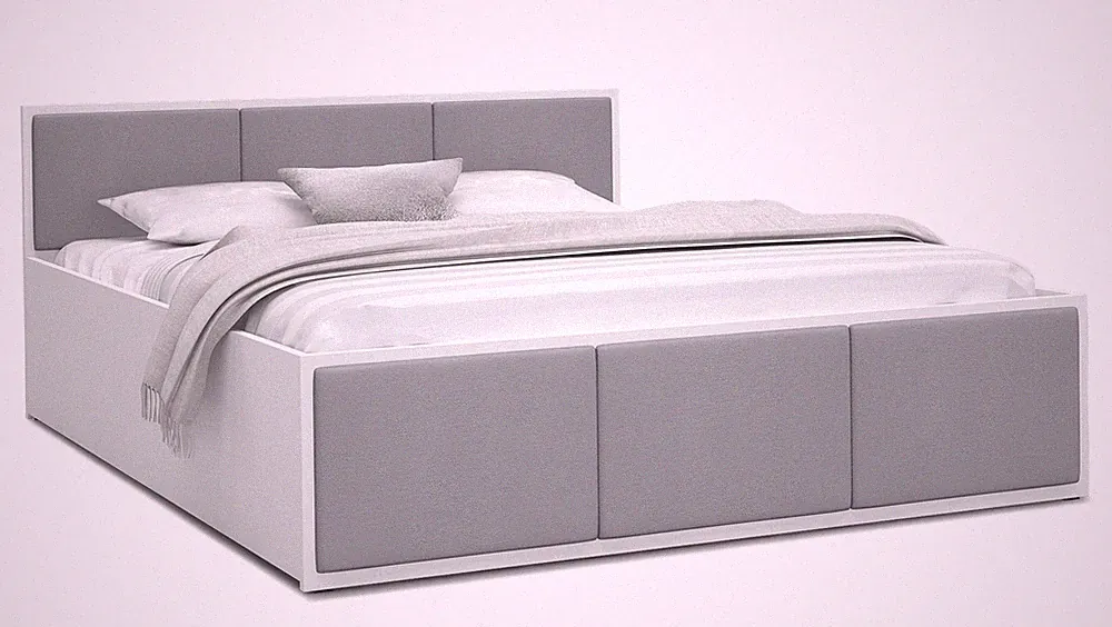 Bett PANAMA 120x200 cm mit Matratze Lattenrost Weiß Grau Polster Bettkasten