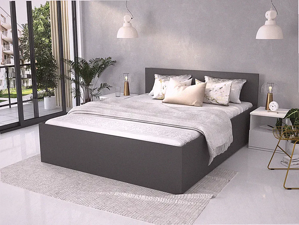 Bett Panama 140x200 cm mit Matratze Lattenrost grau Bettkasten