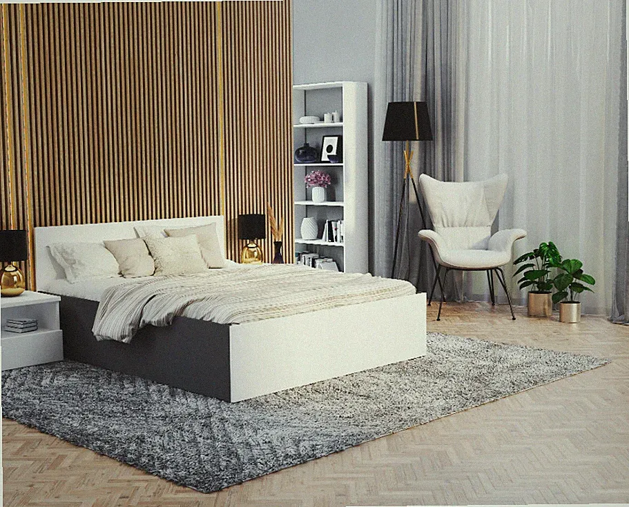 Bett Panama 140x200 cm mit Matratze Lattenrost grau weiß Bettkasten
