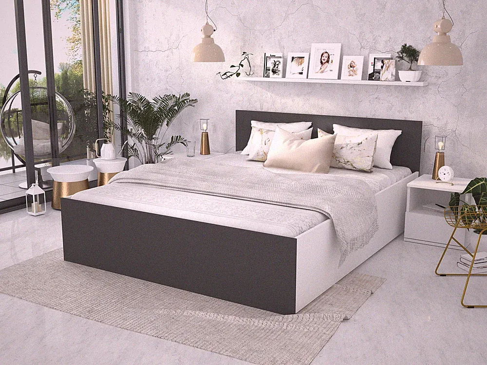 Bett Panama 140x200 cm mit Matratze Lattenrost weiß grau Bettkasten