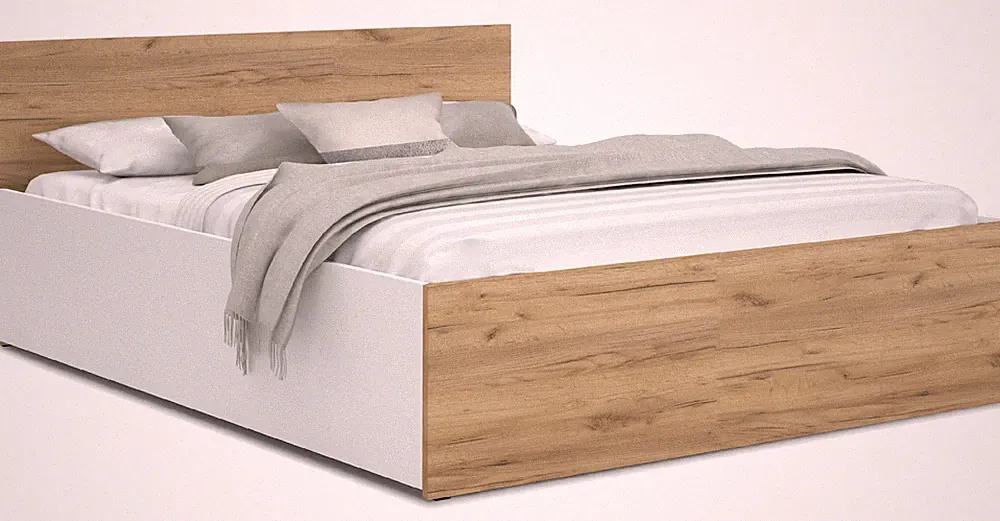 Bett Panama 160x200 cm mit Matratze Lattenrost Eiche weiß Bettkasten