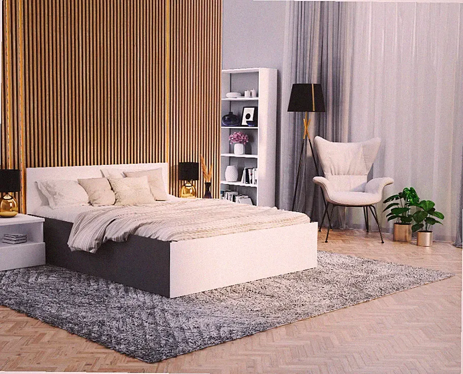 Bett Panama 160x200 cm mit Matratze Lattenrost grau weiß Bettkasten