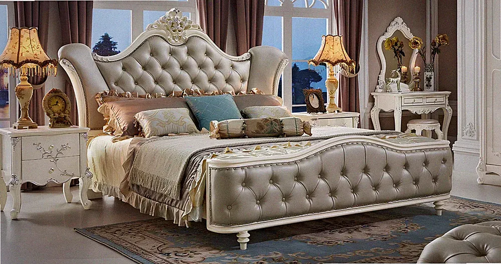 Bett Polsterbett Luxus Doppel Schlafzimmer Echtholz Betten Chesterfield Barock