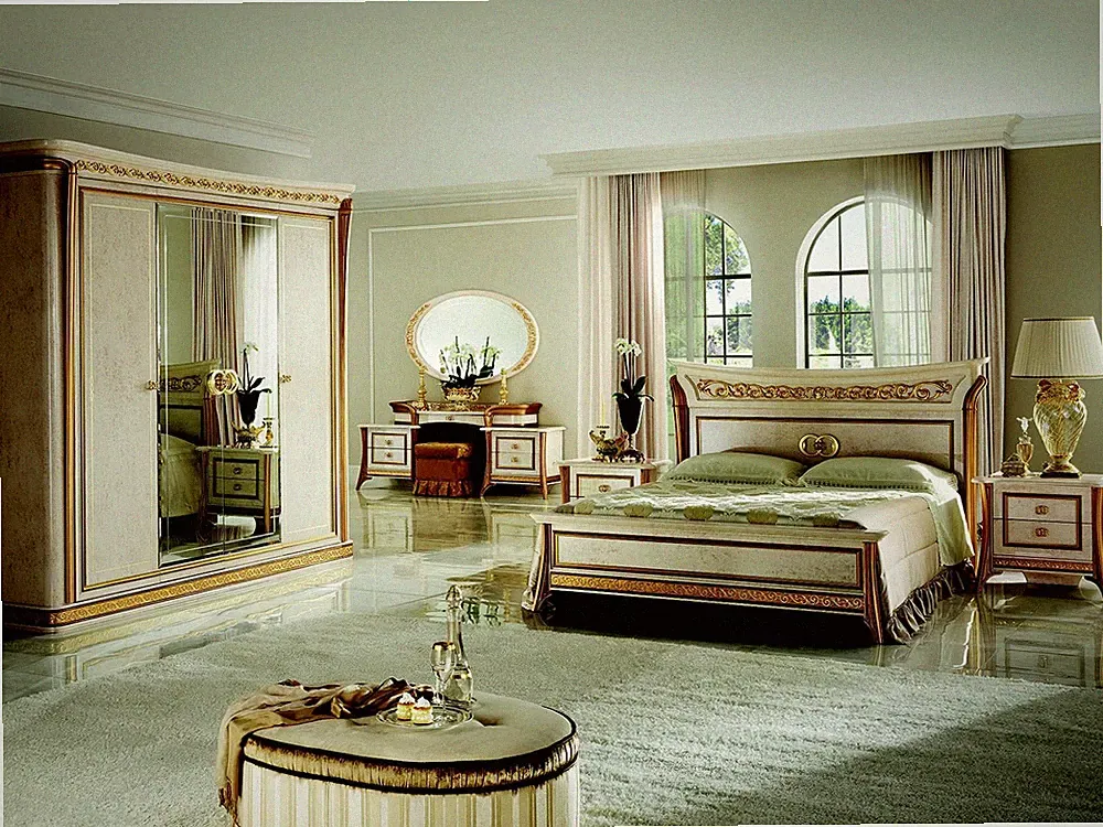 Bett royal königlich antik Schlafzimmer Polsterbett Barock Rokoko Designer Möbel