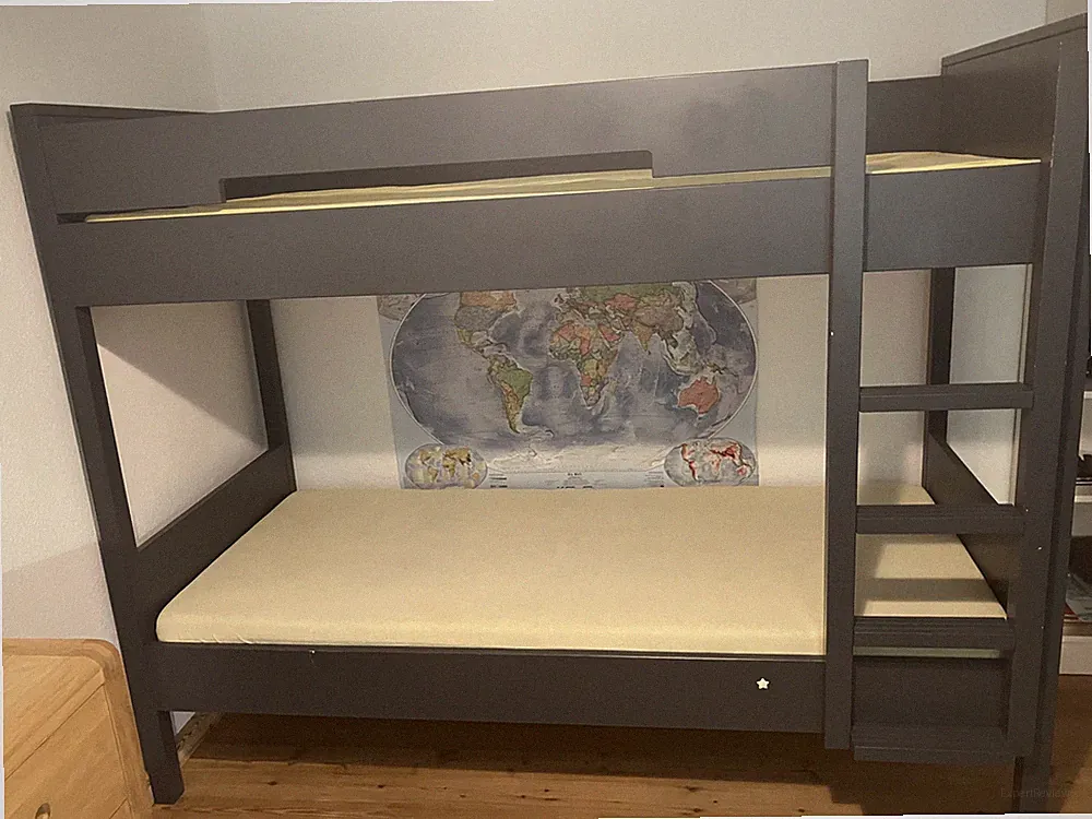 Bett Stockbett Hochbett Etagenbett Holz Bopita grau/blau hochwertig gebraucht