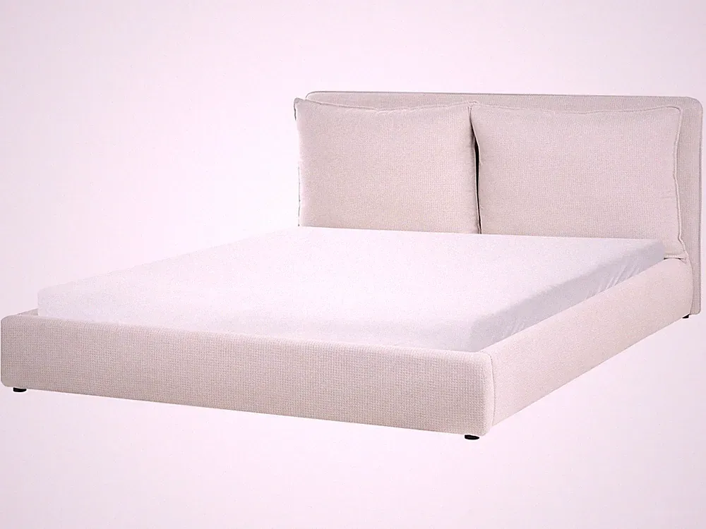 Bett Stoff beige mit Kopfteil Lattenrost 180 x 200 cm Modern Bajonna