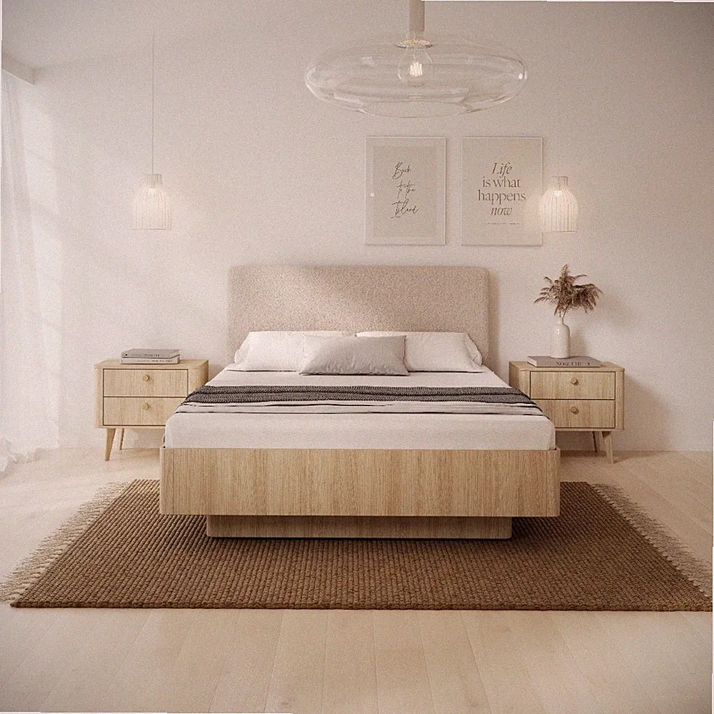 Bett Viki – Breite 160 cm | Skandinavisch-japanischer Stil | Gepolstertes Kopft