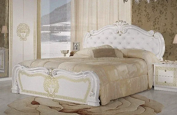 Bett Vilma 160x200 cm in Weiß Barock Design mit Polsterung