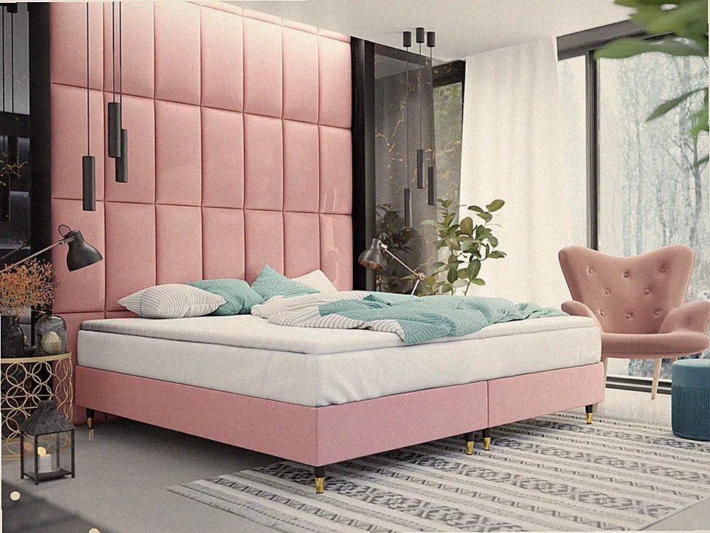 Bett Vince Gold Boxspringbett Doppelbett Polsterbett Schlafzimmer für Wandpaneel