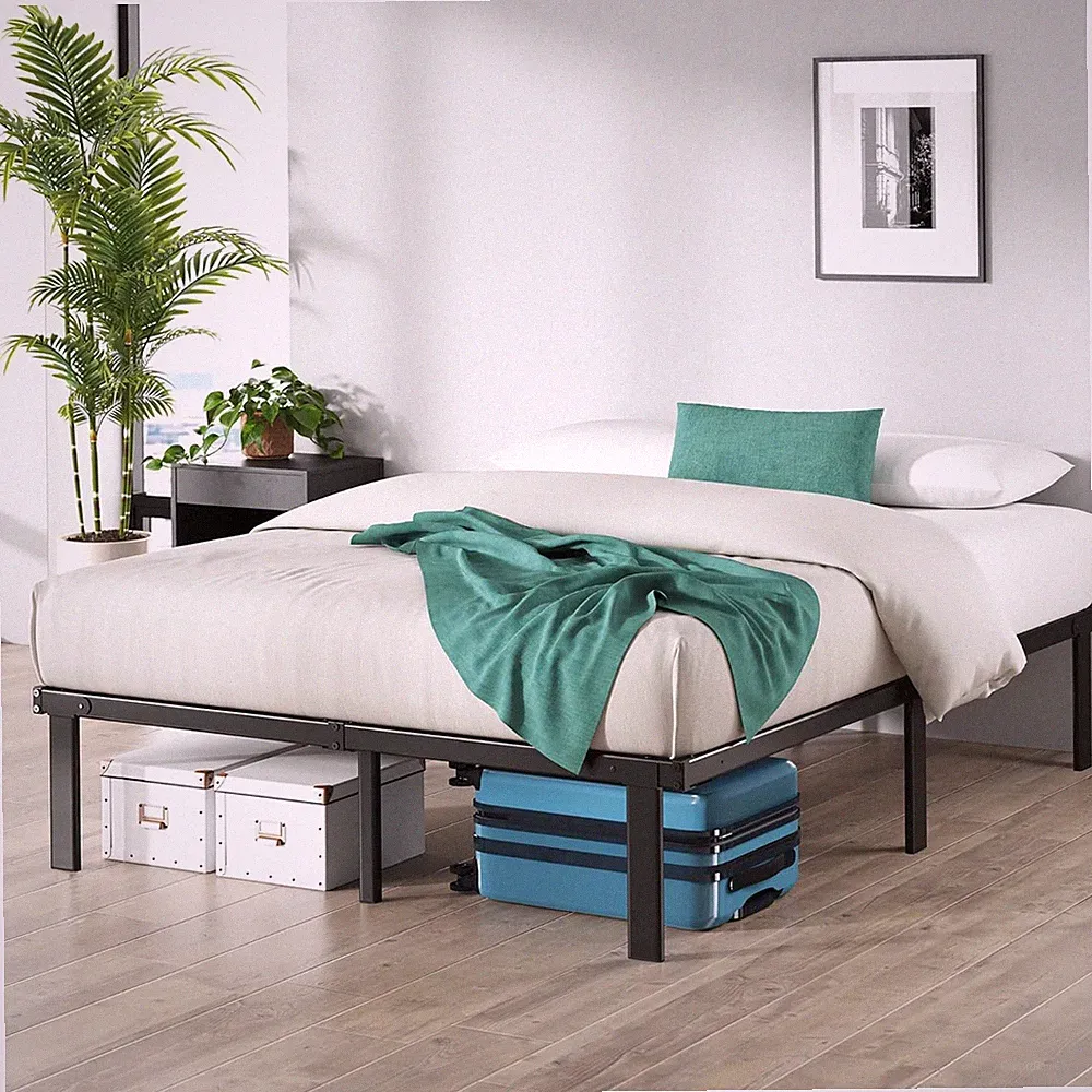 Bett Zinus Caleb 140x200 cm – Höhe 36 cm mit Stauraum – Metallrahmen Schwarz