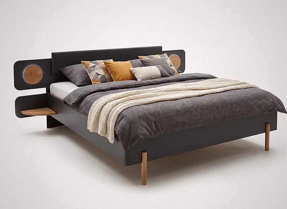 Bettanlage Valencia Futonbett 180x200cm plankeneiche graphit mit Beleuchtung