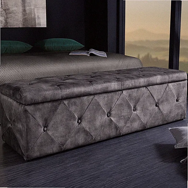 Bettbank EXTRAVAGANCIA - 140cm - grau - Samt - Chesterfield - Stauraum - Truhe
