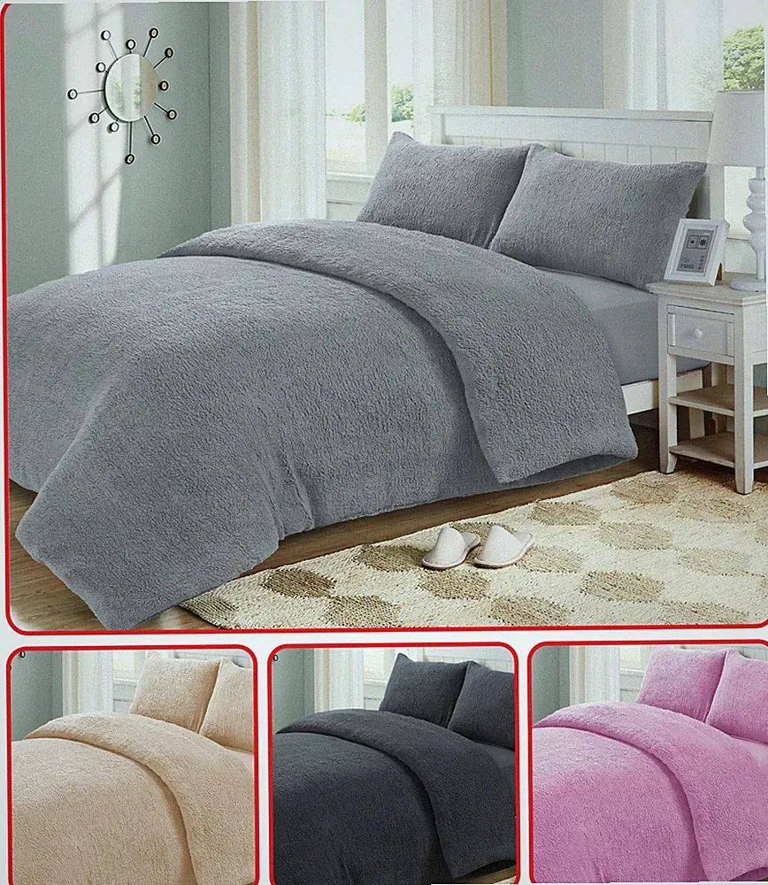Bettbezug Bettwäsche Set mit Kissenbezügen Teddy Fleece Kuschelig Warm Bettset Double