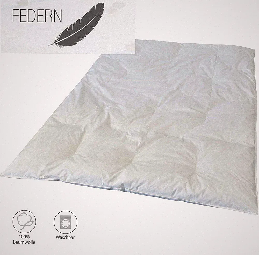 Bettdecke Feder Daune Oberbett 135x200cm Baumwolle Natur Hotel Pension Steppdeck