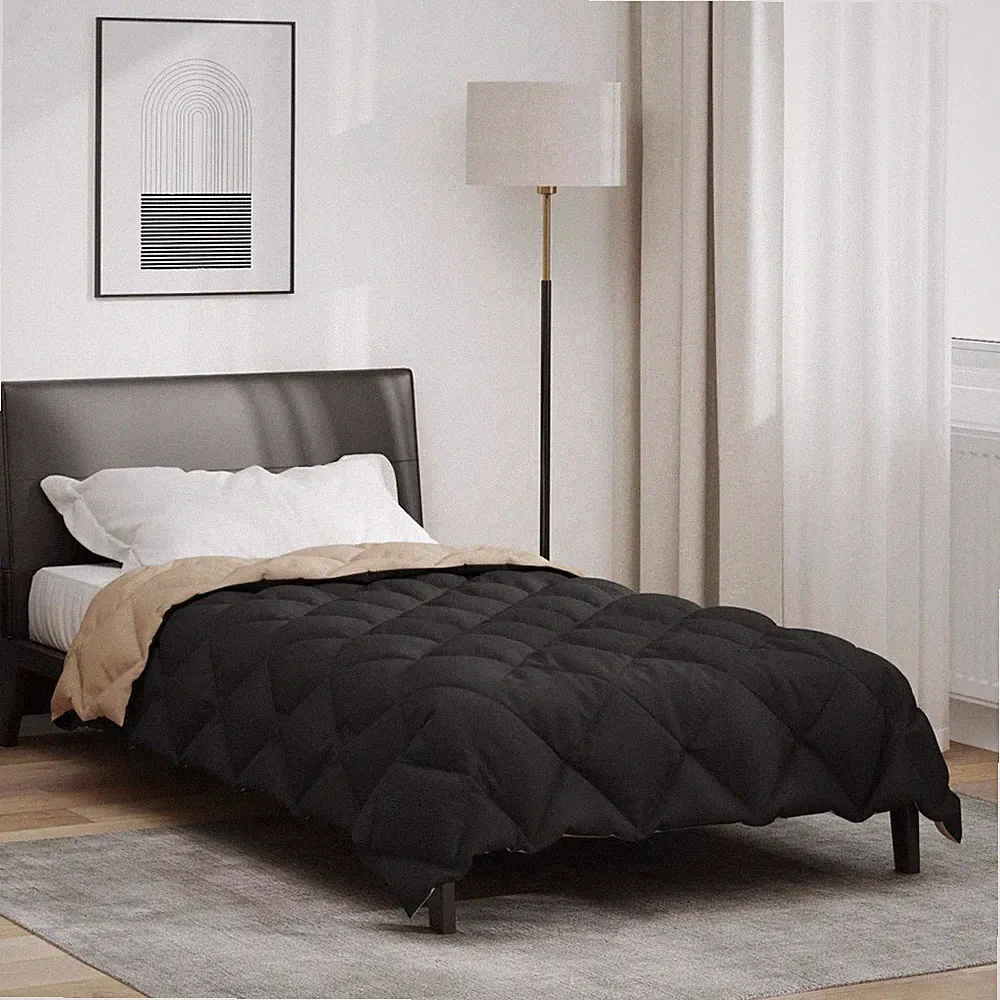 Bettdecke schwarz taupe 135x200 cm Mikrofaser gesteppt warm Winter Komfort Öko-Tex