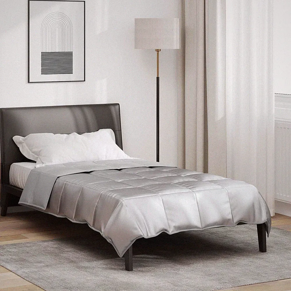 Bettdecke Voll 135x200cm Silber Satin Mikrofaser Ganzjahres Gesteppt 300 g/m² Leicht