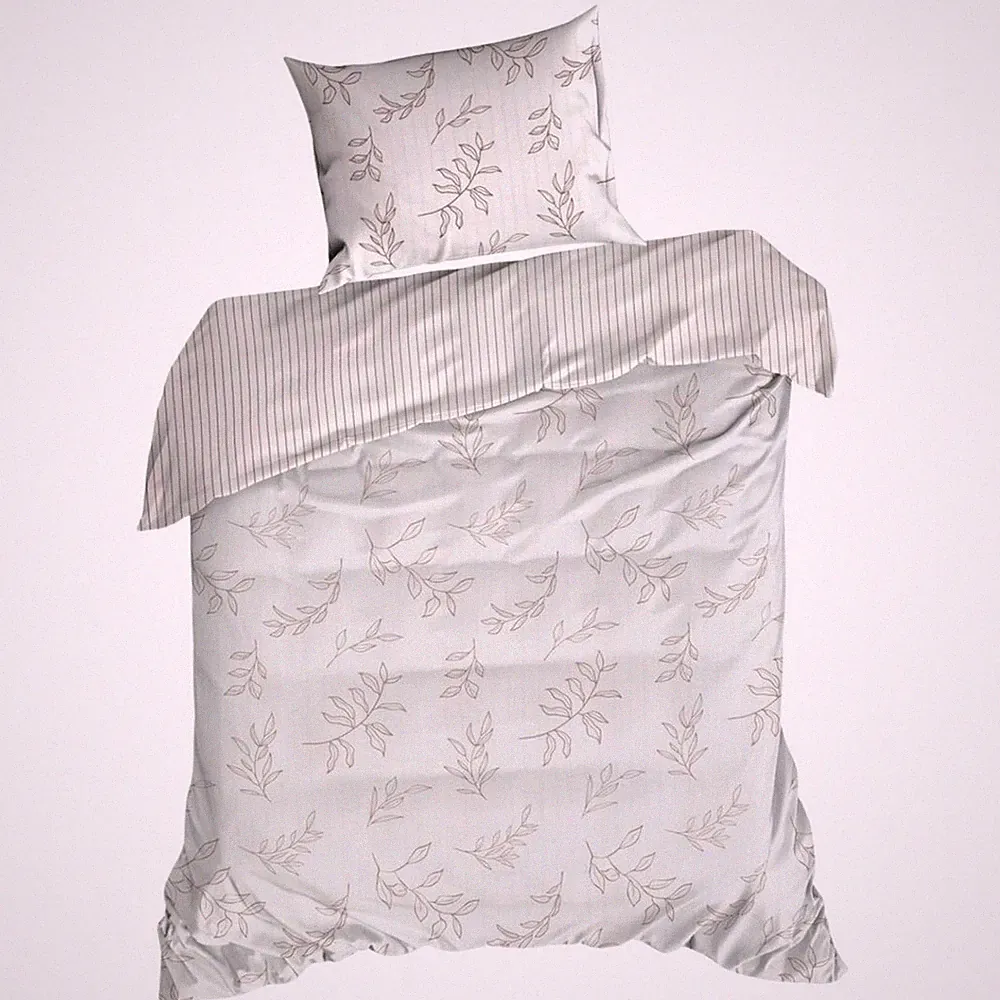 Bettgarnitur Bettwäsche beige 140x200 Bettbezug Set Baumwollsatin Blättermuster