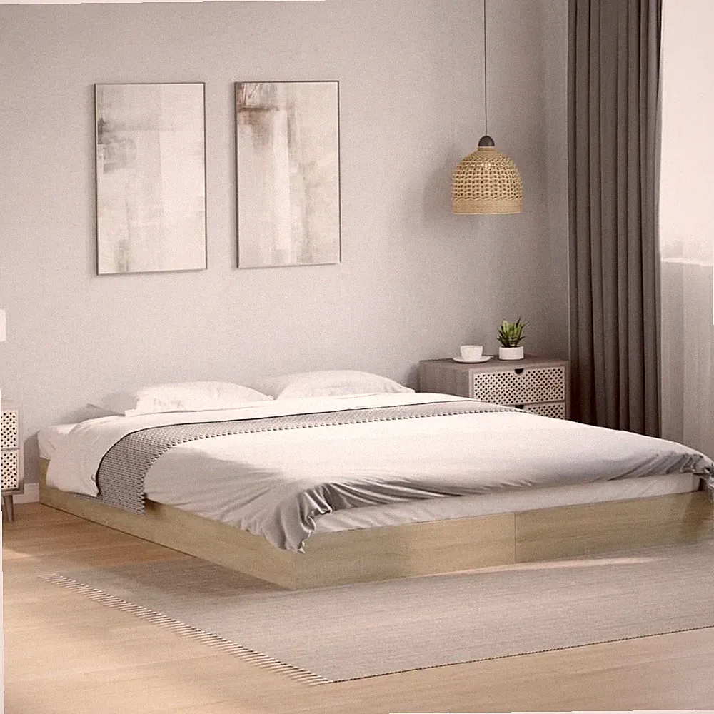 Bettgestell 150x200 cm Sonoma Eiche Holzbett Doppelbett Schlafzimmer