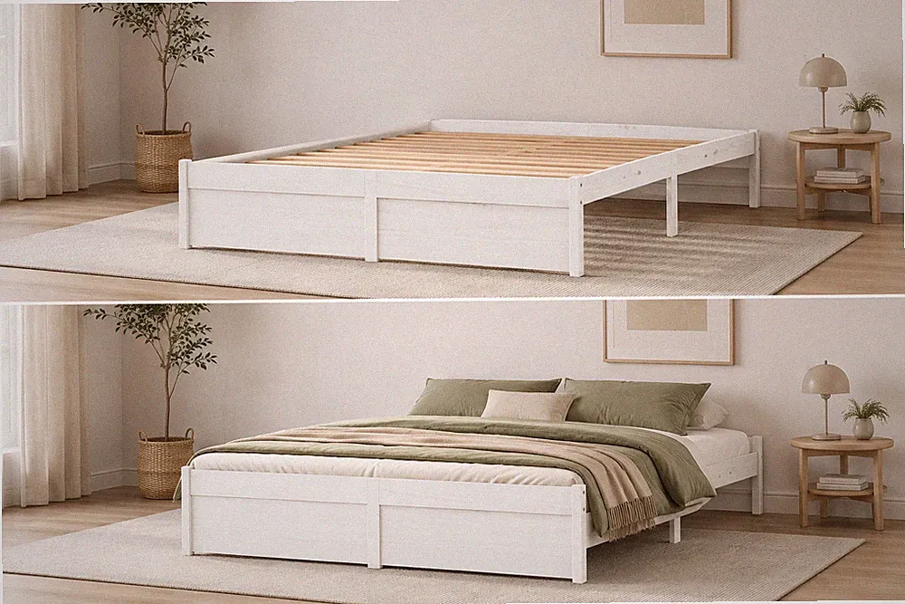 Bettgestell 160x200 cm Weiß Massivholz Kiefer Holzbett Doppelbett Modern