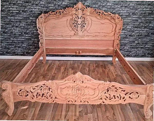 BETTGESTELL 180 x 200 MAHAGONI-HOLZ NATUR DOPPELBETT BAROCK-ROKOKO-STIL BETT