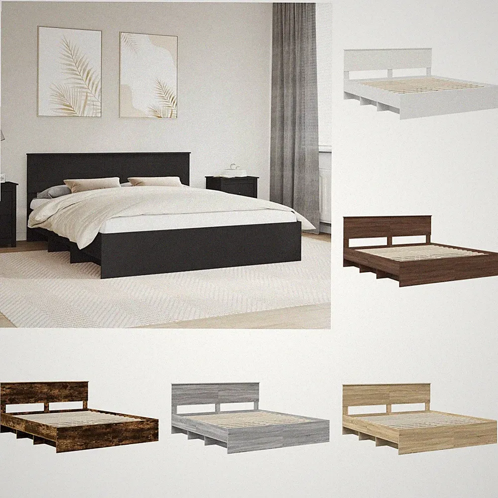 Bettgestell aus Holzwerkstoff mit Kopfteil Bettrahmen Bett Einzelbett Doppelbett
