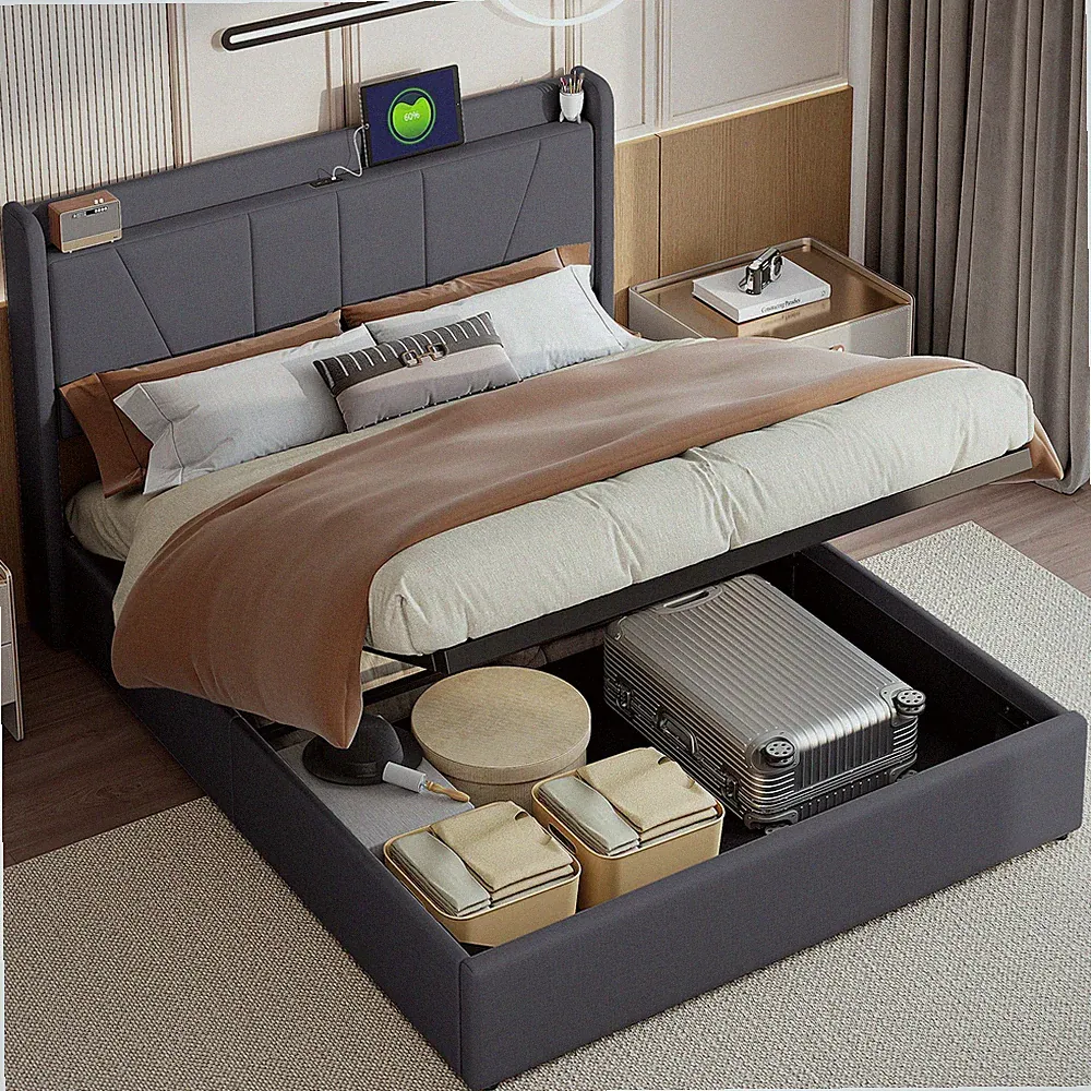 Bettgestell Boxspringbett 160x200 cm mit USB Polsterbett mit Lattenrost Stauraum