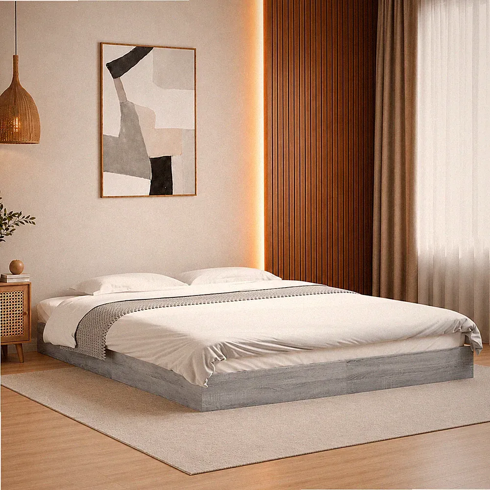 Bettgestell Doppelbett Schlafzimmer Bett Bettrahmen Grau Sonoma | 160 x 200 cm