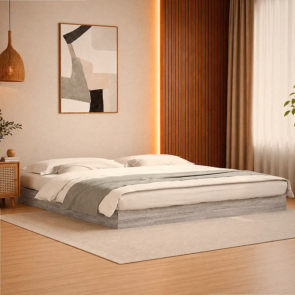 Bettgestell Doppelbett Schlafzimmer Bett Bettrahmen Grau Sonoma | 180 x 200 cm