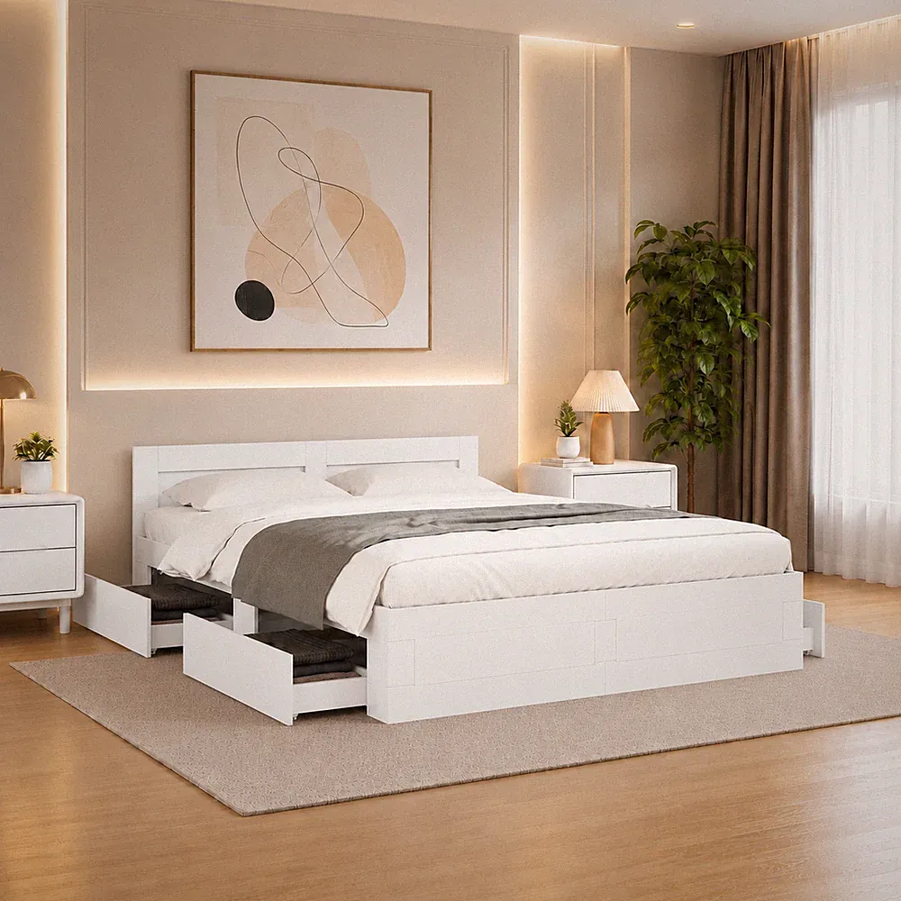 Bettgestell Doppelbett Schlafzimmer Bett Bettrahmen Kopfteil Weiß | 150 x 200cm