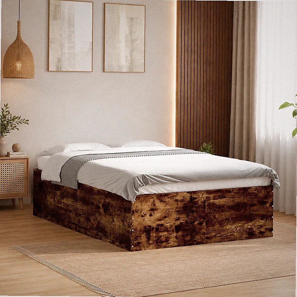 Bettgestell Doppelbett Schlafzimmer Bett Bettrahmen Räuchereiche | 120 x 200 cm
