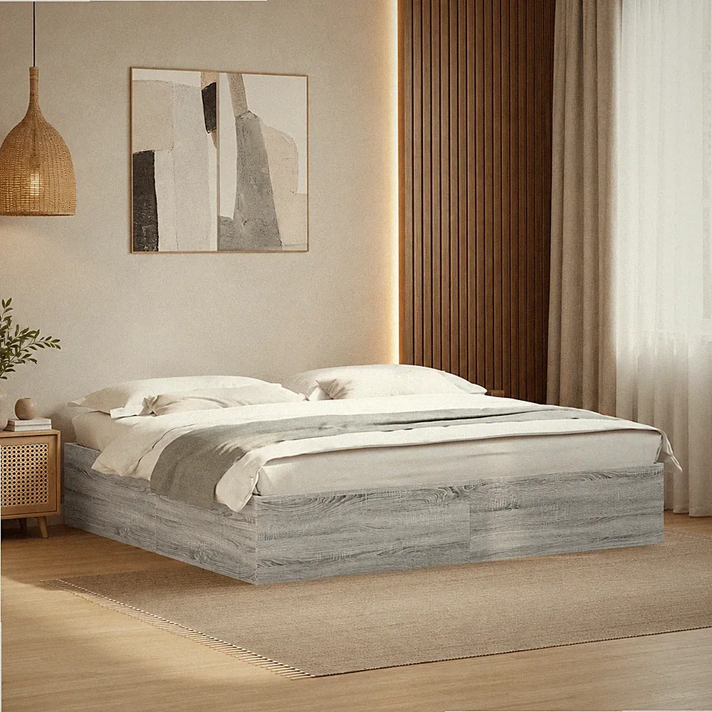 Bettgestell Doppelbett Schlafzimmer Bett Bettrahmen Sonoma Grau | 200 x 200 cm