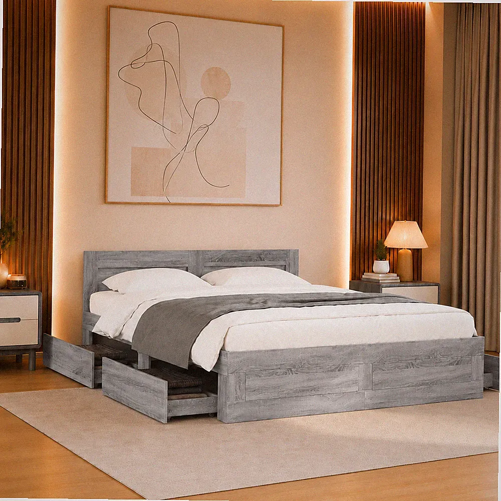 Bettgestell Einzelbett Bett Bettrahmen Kopfteil Grau Sonoma | 120 x 200cm