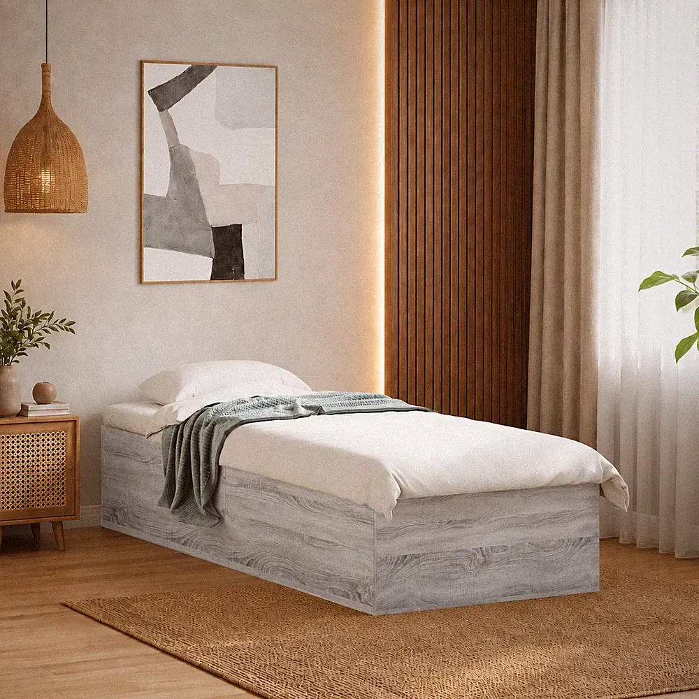 Bettgestell Einzelbett Schlafzimmer Bett Bettrahmen Grau Sonoma | 90 x 190 cm
