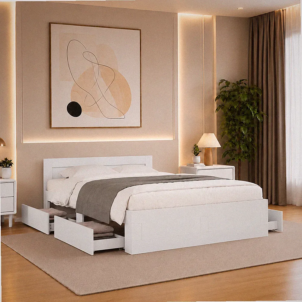 Bettgestell Einzelbett Schlafzimmer Bett Bettrahmen Kopfteil Weiß | 100 x 200cm