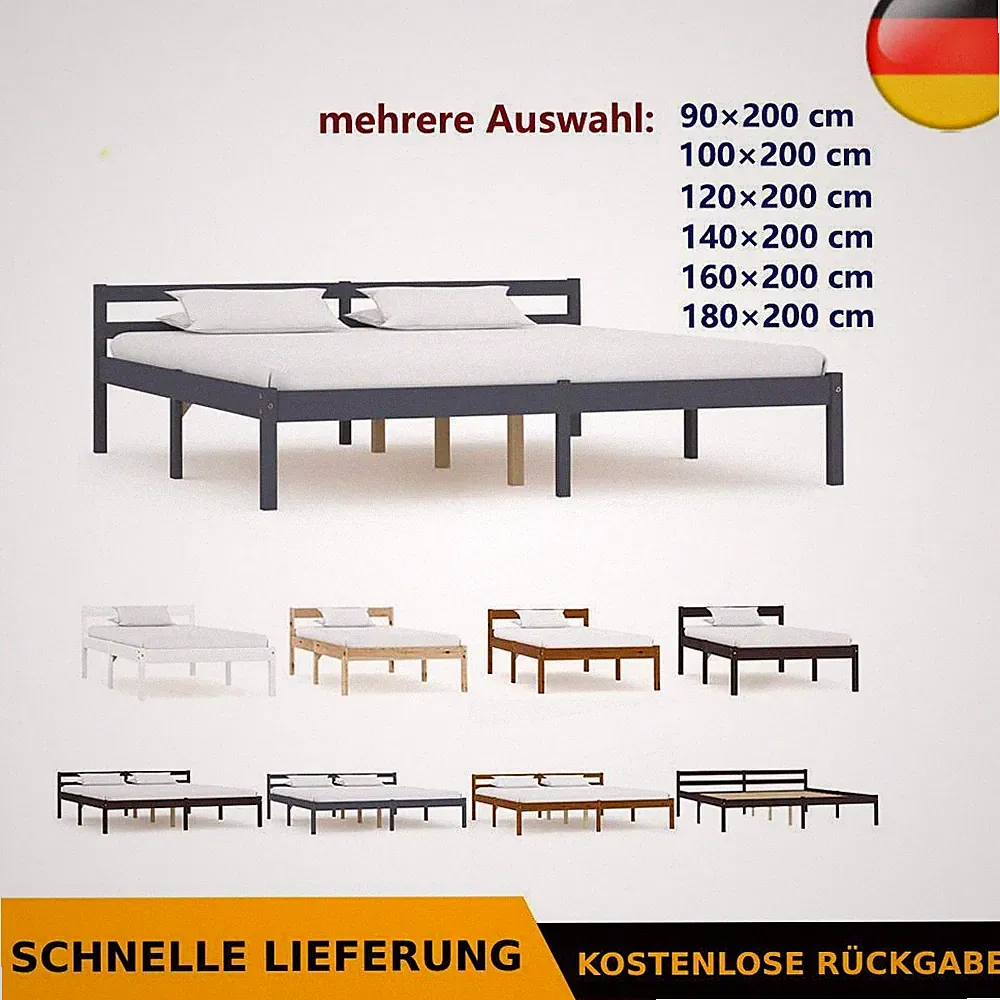 Bettgestell Holzbett Futonbett Jugendbett Doppelbett Bettrahmen ✅DE Stock