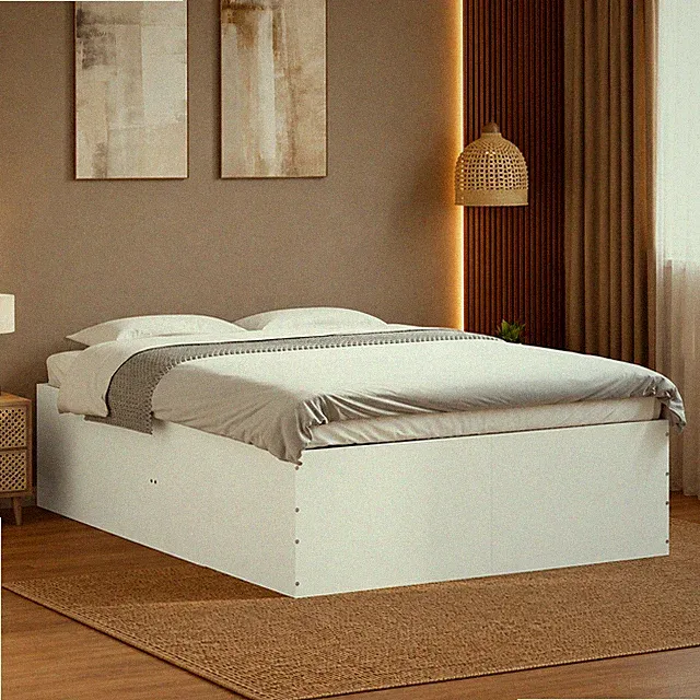Bettgestell Holzwerkstoff Doppelbett Schlafzimmer Bettrahmen Weiß | 140 x 200 cm