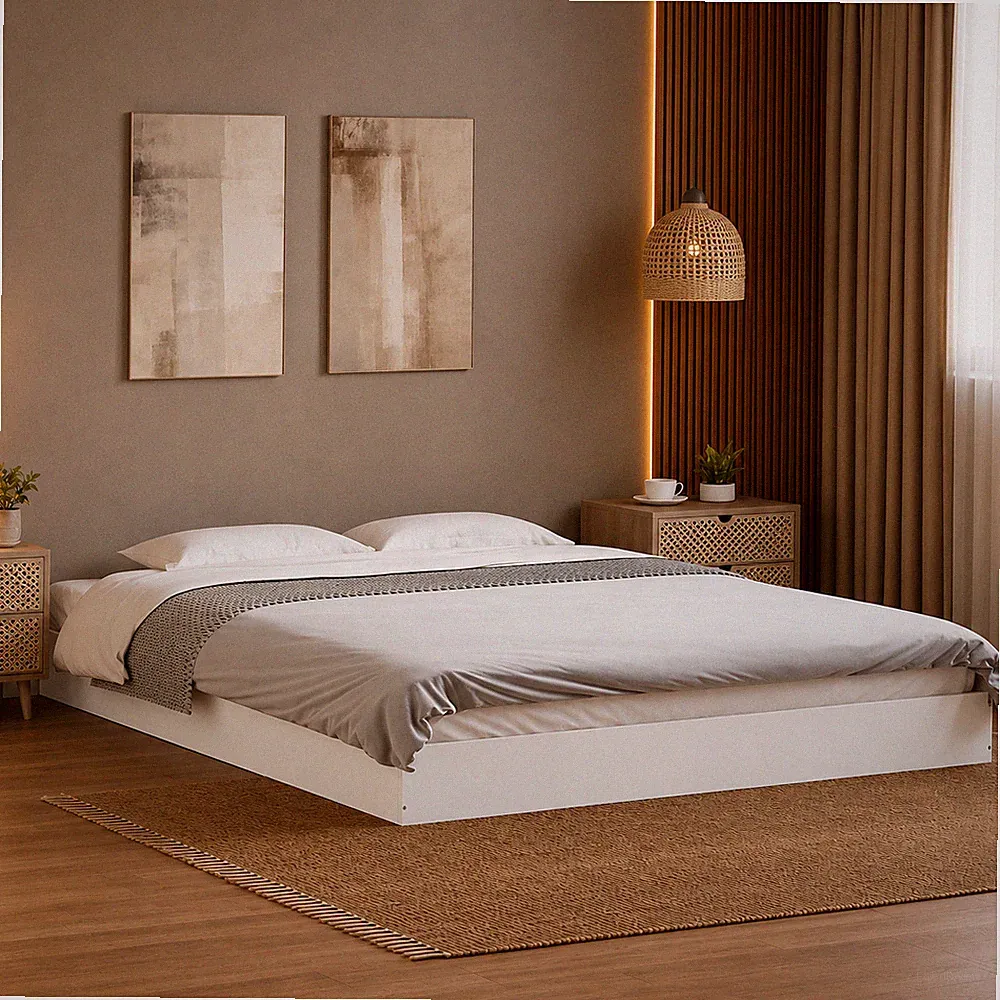 Bettgestell Holzwerkstoff Doppelbett Schlafzimmer Bettrahmen Weiß | 160 x 200 cm