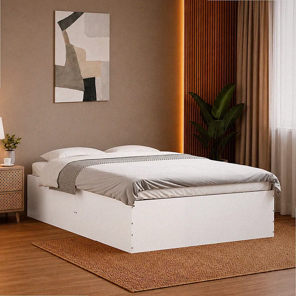 Bettgestell Holzwerkstoff Einzelbett Schlafzimmer Bettrahmen Weiß | 120 x 200 cm