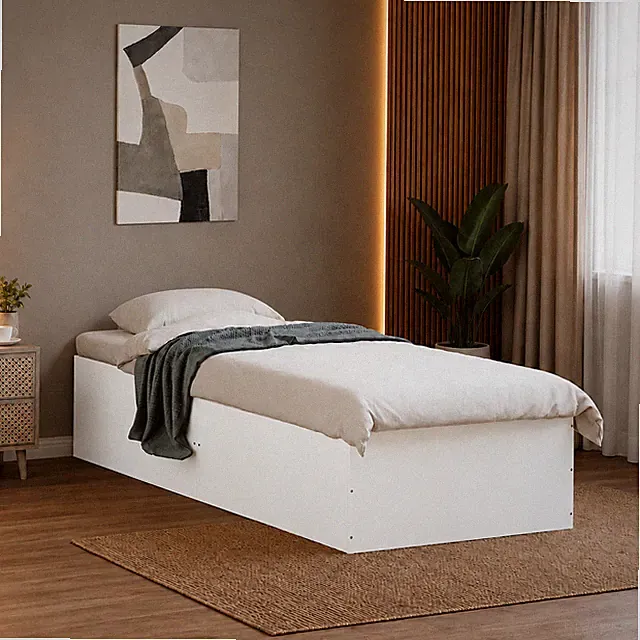 Bettgestell Holzwerkstoff Einzelbett Schlafzimmer Bettrahmen Weiß | 90 x 200 cm