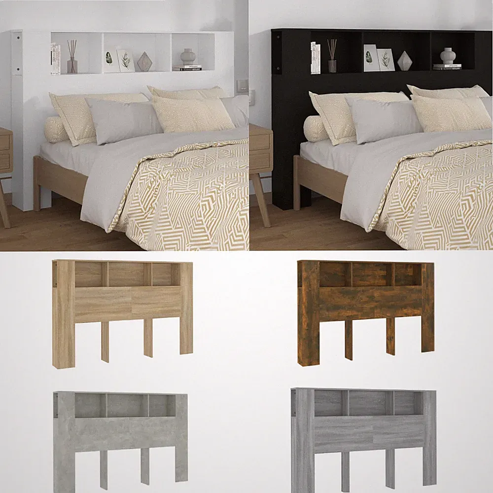 Bettgestell Kopfteil Polsterbett Bett mit Ablagen Eichen-Optik 160x18,5x104,5 cm
