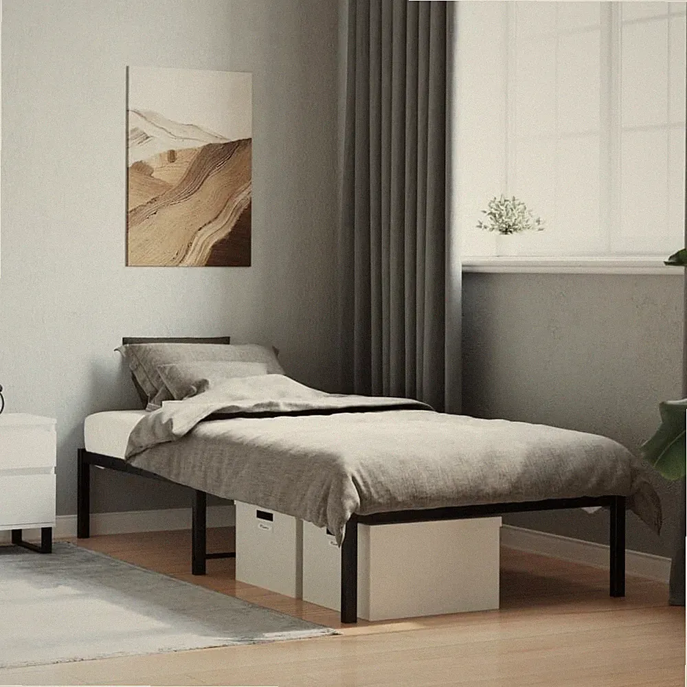 Bettgestell Metall Schwarz 90x190 cm Bettrahmen Metallbett Gästebett Einzelbett