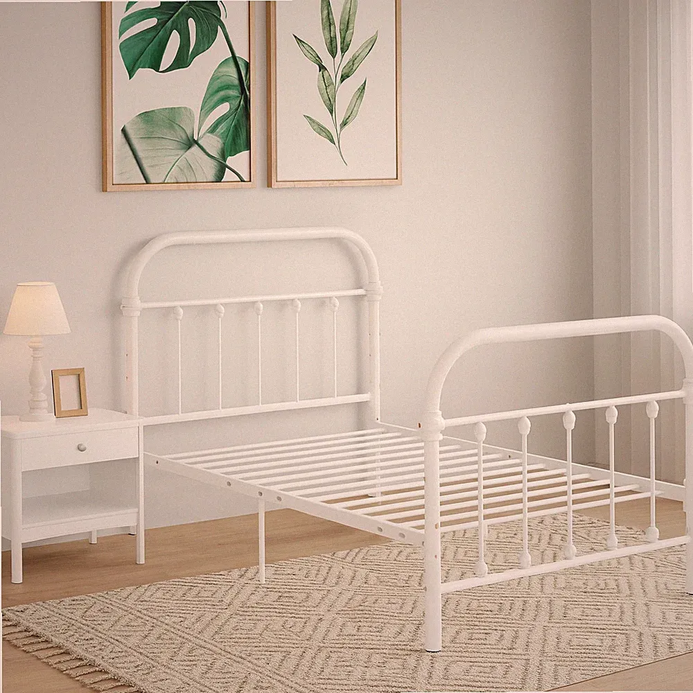 Bettgestell Metallbett Weiß Metall 90×200 cm Bett Einzelbett Schlafzimmer