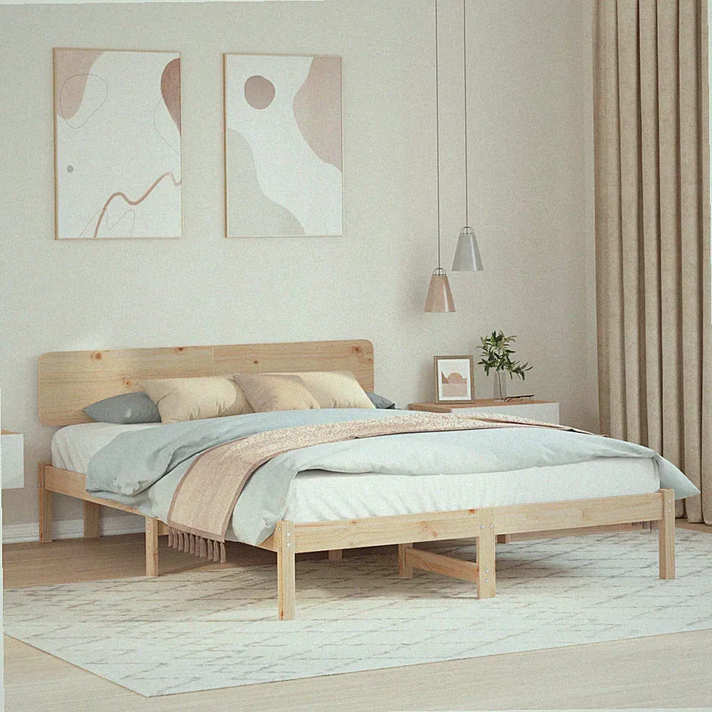 Bettgestell mit Kopfteil gewachst in Braun 150 x 200 cm aus massivem Kiefernholz