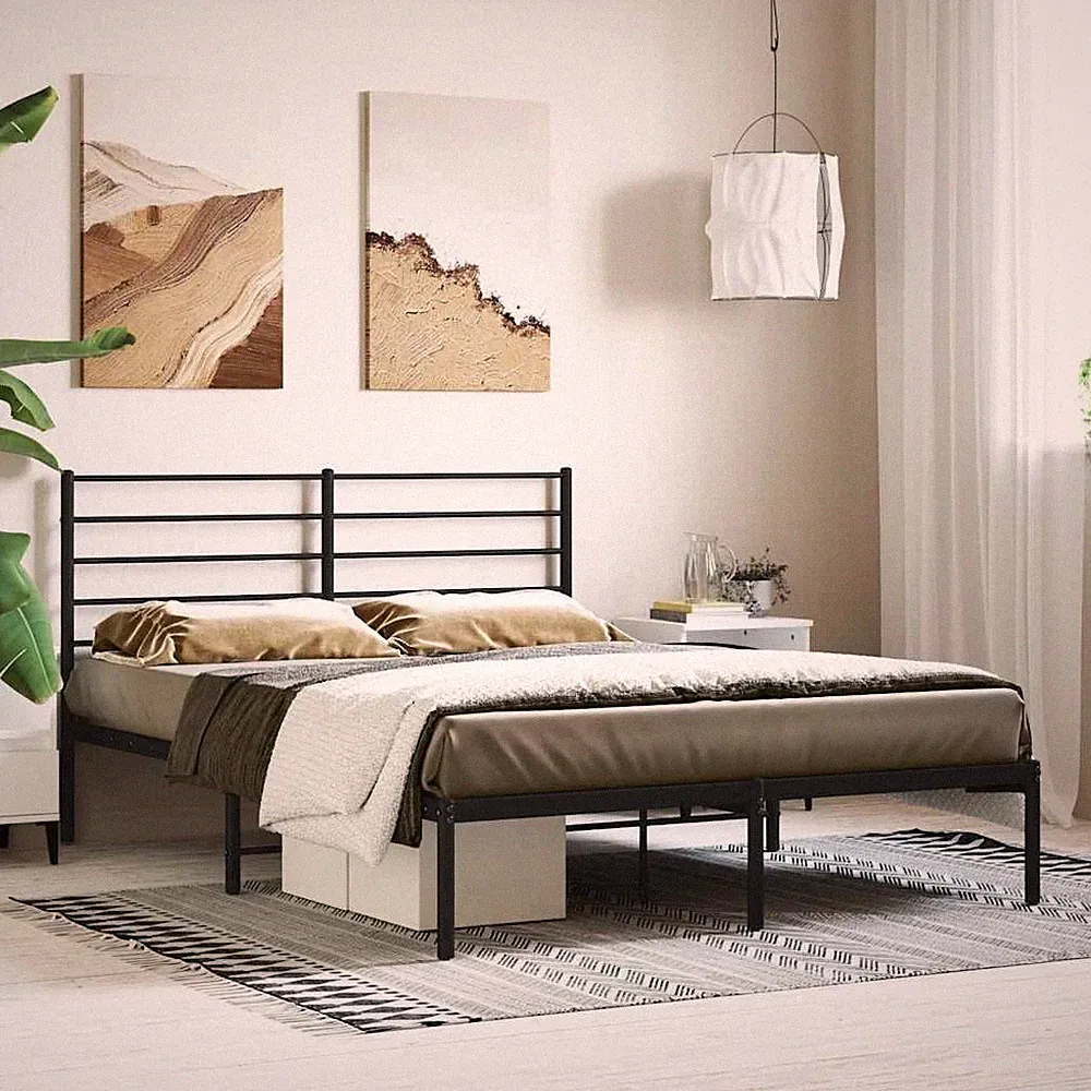 Bettgestell mit Kopfteil Lattenrost Bettrahmen Metallbett Bett Gästebett vidaXL